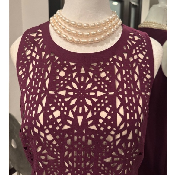 Catherine Malandrino Deep Plum Cabernet Purple Lace Laser Cut Pencil Dress sz 2 - Picture 3 of 16